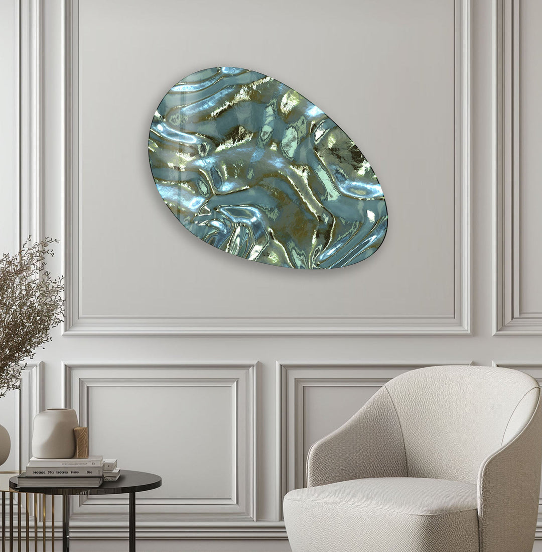 Modern Green Abstract Oval Glass Wall Art, print on glass, glass printed photos
