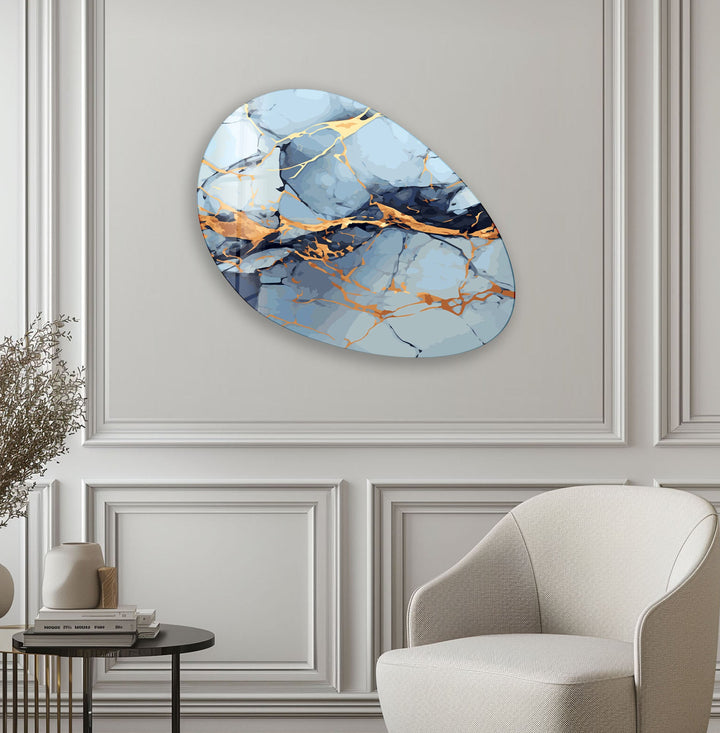 Blue Marble Modern Oval Glass Wall Art, print on glass, glass printed photos
