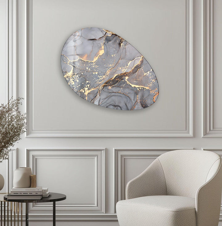 Modern Grey Watercolor Oval Glass Wall Art, glass pictures for Wall, glass prints wall art
