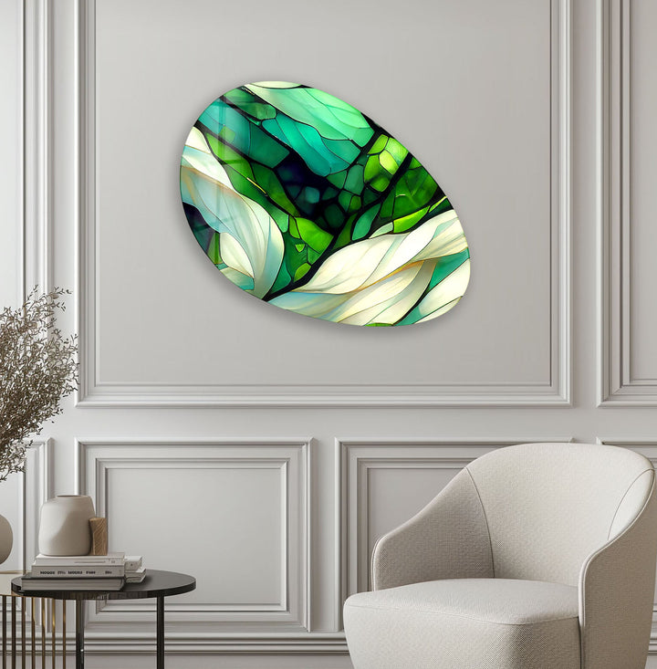 Emerald Green Stained Oval Glass Wall Art, print picture on glass, Tempered Glass Wall Art
