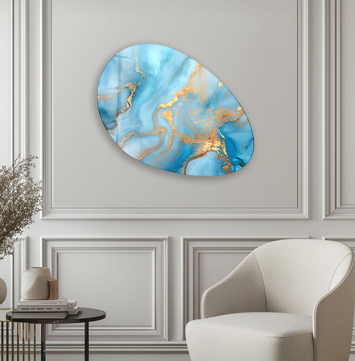 Blue Marble Stylish Oval Glass Wall Art, glass photo prints, glass picture prints
