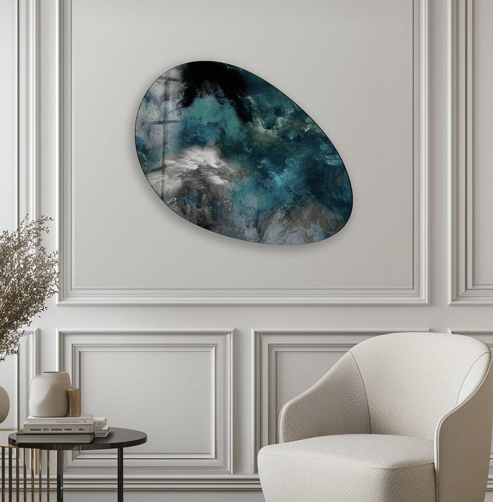 Abstract Dark Green Oval Glass Wall Art, Glass Printing Wall Art, Print photos on glass
