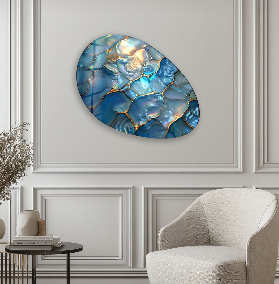 Blue Pearls Abstract Oval Glass Wall Art, print picture on glass, Tempered Glass Wall Art

