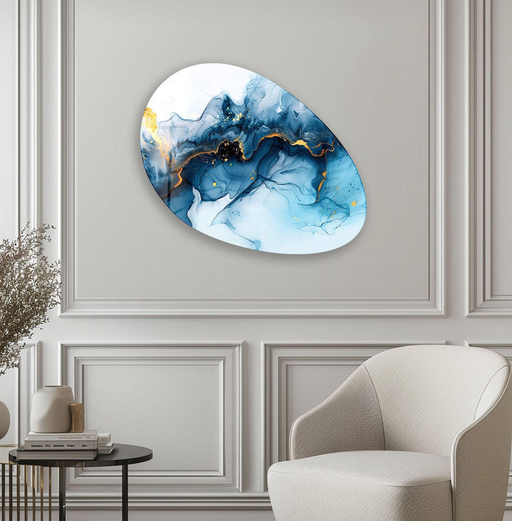 Abstract Blue Watercolor Oval Glass Wall Art, Glass Printing Wall Art, Print photos on glass
