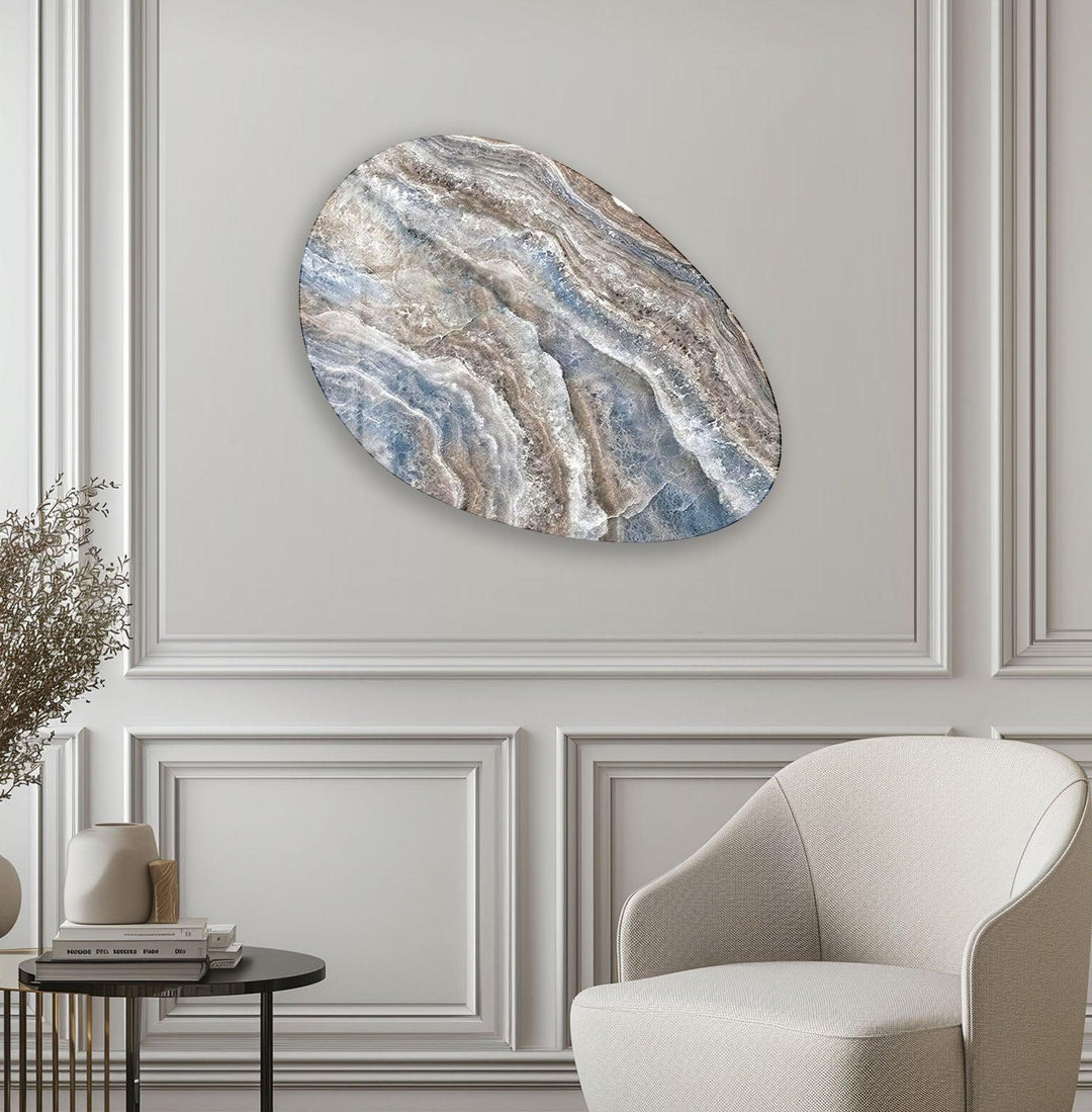 Modern Blue Marble Oval Glass Wall Art, photo print on glass, prints on glass wall art
