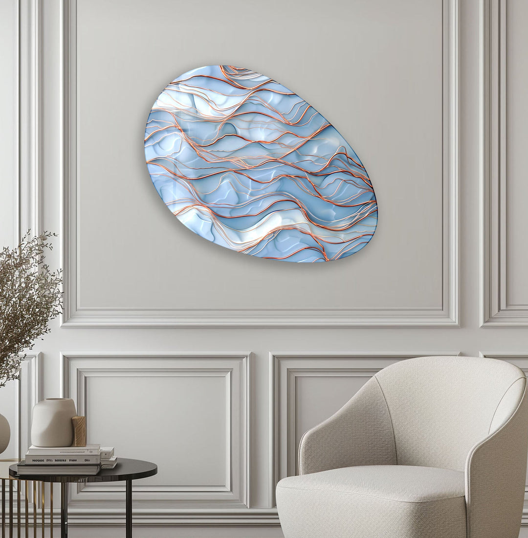 Abstract Blue Waves Oval Glass Wall Art, print on glass, glass printed photos

