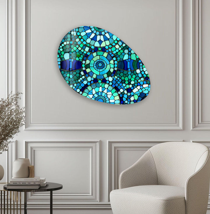 Mosaic Pattern Green Oval Glass Wall Art, print on glass, glass printed photos
