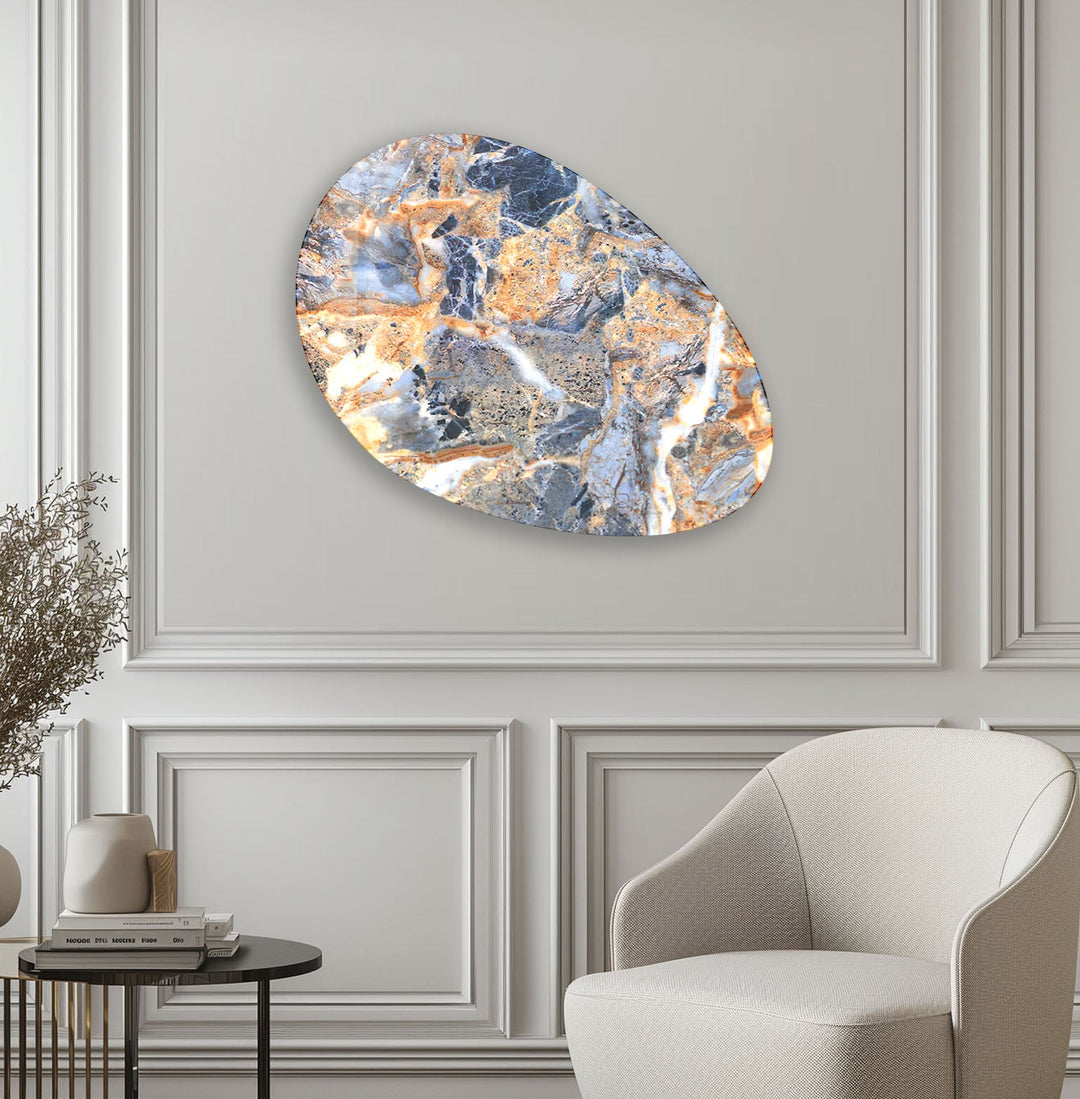 Blue Marble Pattern Oval Glass Wall Art, print on glass, glass printed photos
