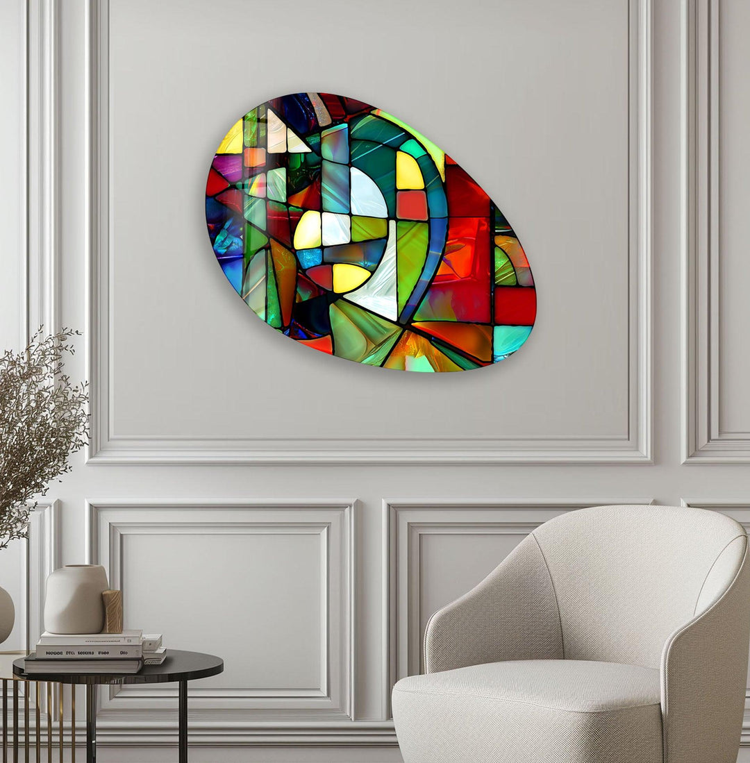 Modern Red Stained Oval Glass Wall Art, print picture on glass, Tempered Glass Wall Art
