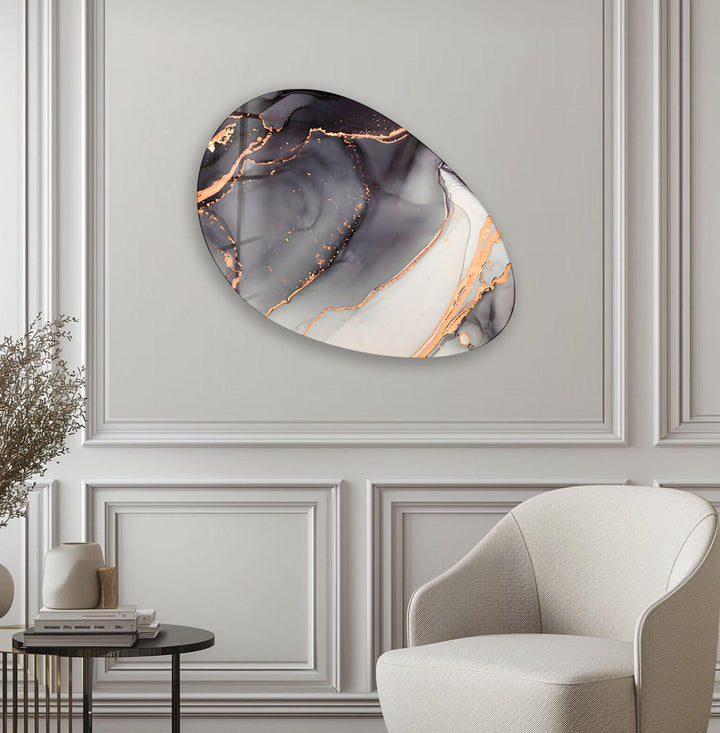 Gray Alcohol Ink Oval Glass Wall Art, glass image printing, glass prints from photos
