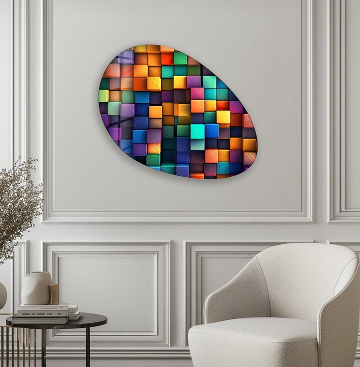 Modern Colorful Pattern Oval Glass Wall Art, glass image printing, glass prints from photos
