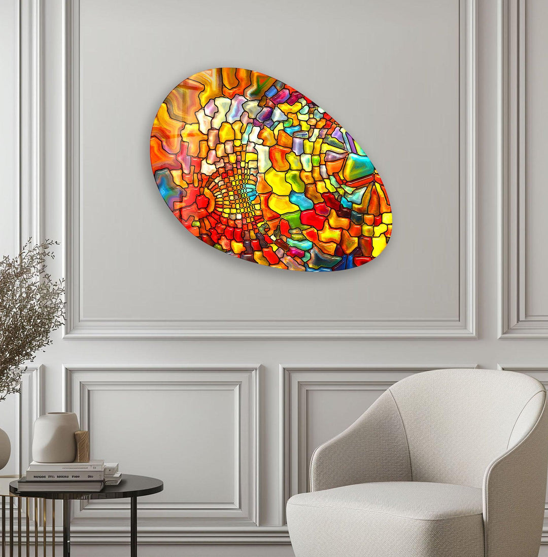 Stylish Orange Abstract Oval Glass Wall Art, glass photo prints, glass picture prints
