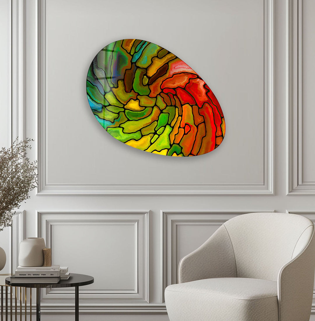 Decorative Red Stained Oval Glass Wall Art, print picture on glass, Tempered Glass Wall Art
