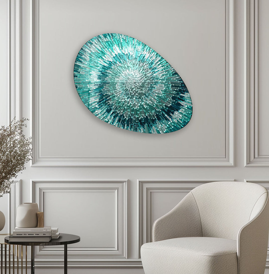 Turquoise Helix Abstract Oval Glass Wall Art, print picture on glass, Tempered Glass Wall Art
