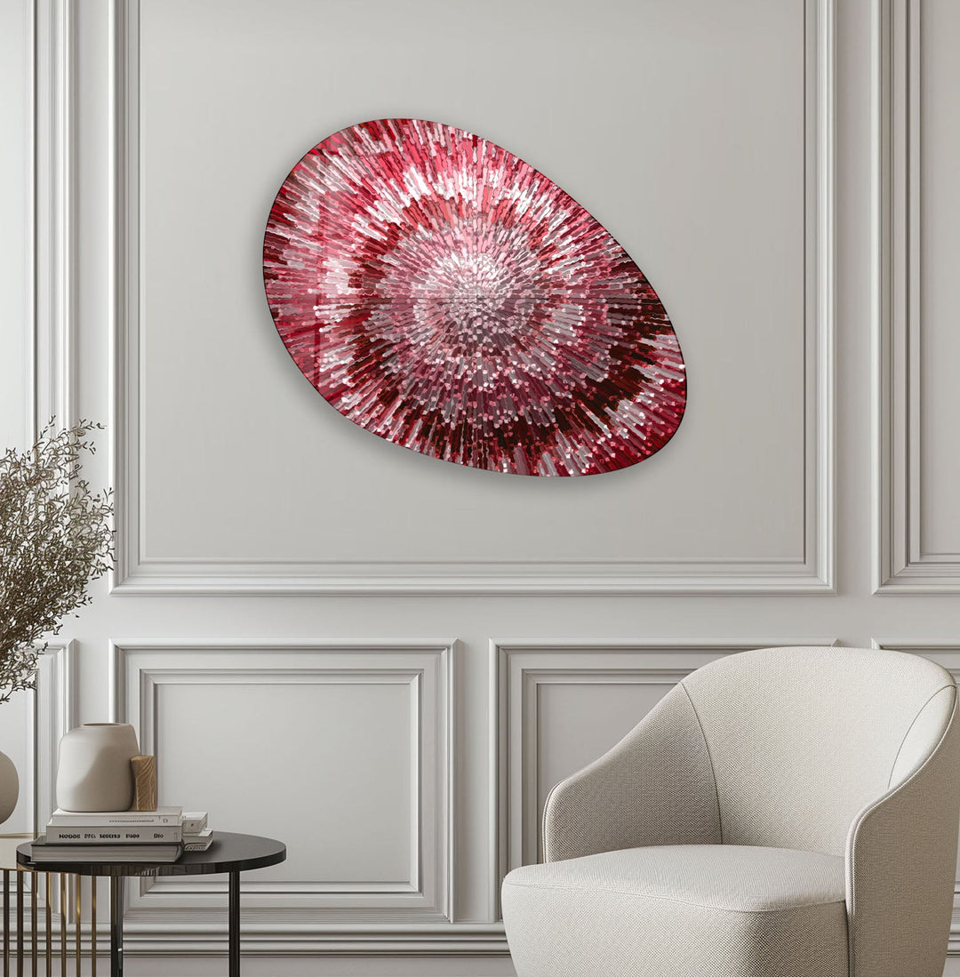 Red Abstract Spiral Oval Glass Wall Art, glass pictures for Wall, glass prints wall art
