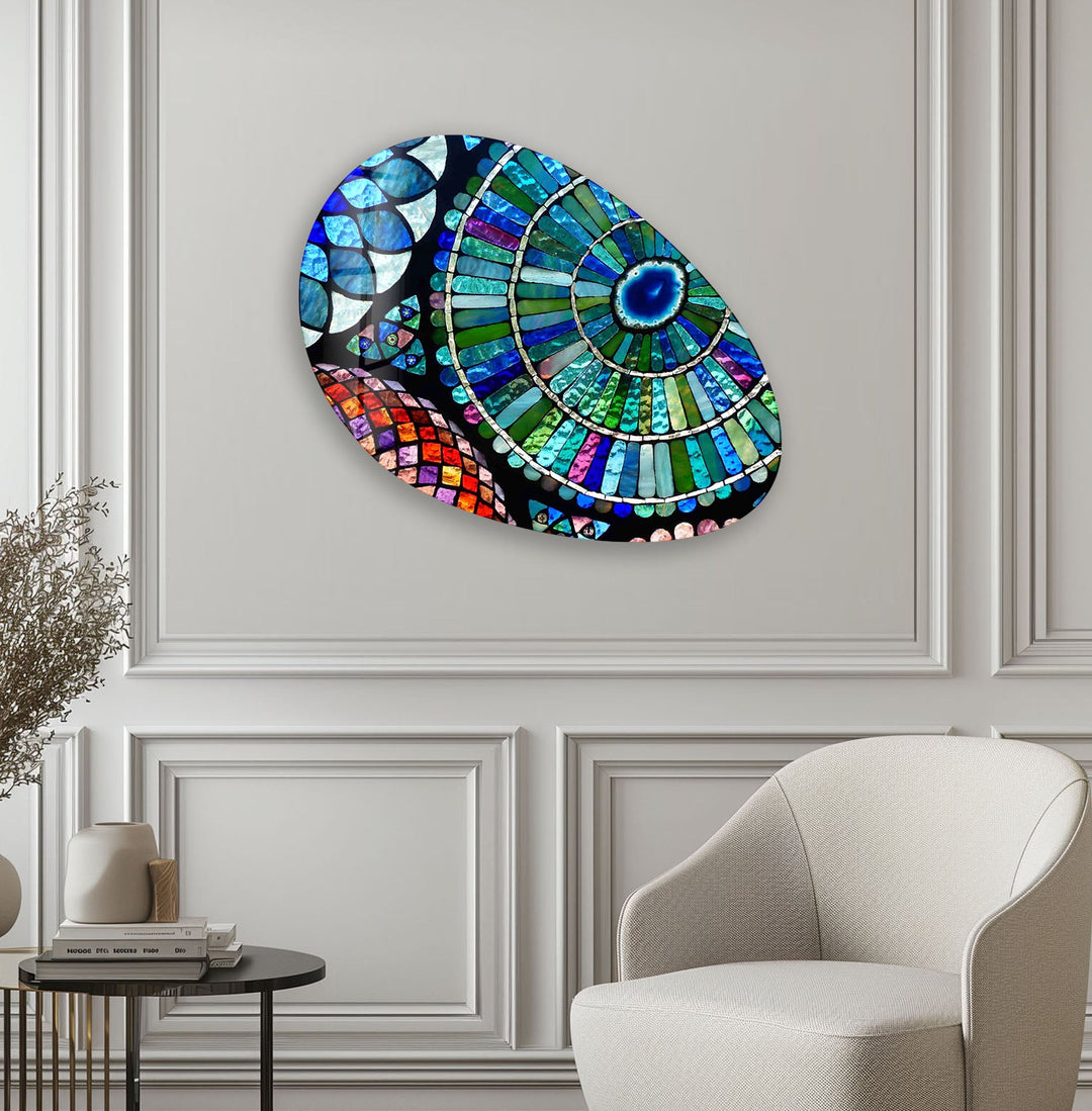 Modern Blue Stained Oval Glass Wall Art, print picture on glass, Tempered Glass Wall Art
