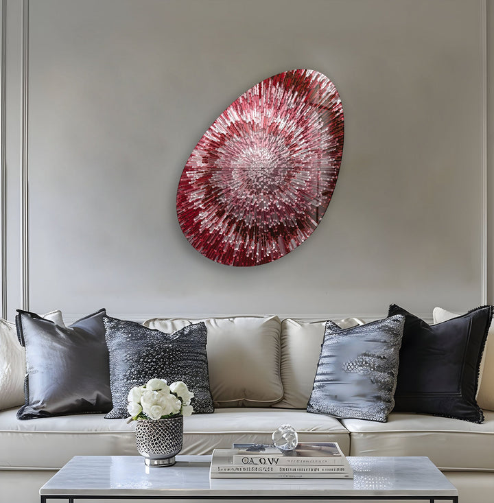 Red Abstract Spiral Oval Glass Wall Art, custom glass pictures, glass art prints
