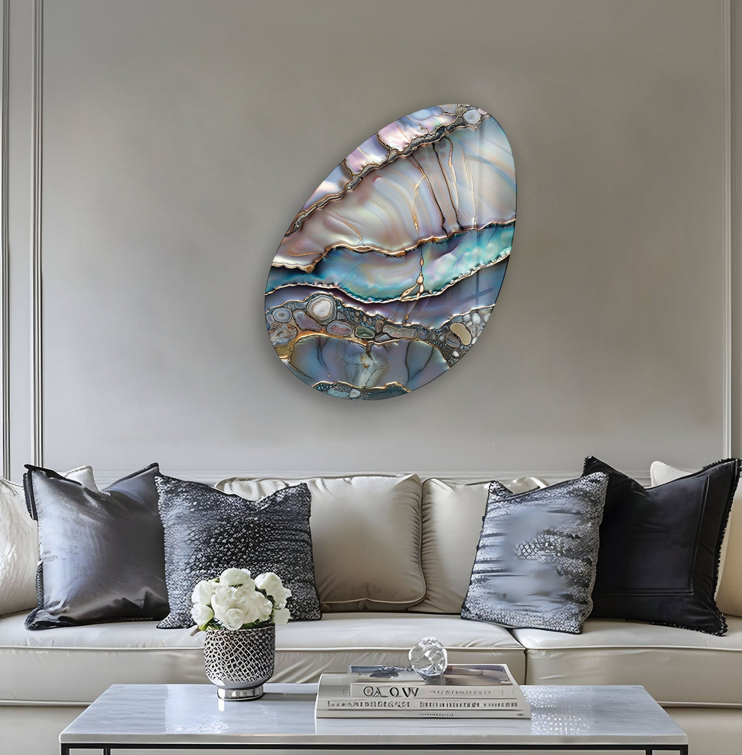 Purple Pearls Abstract Oval Glass Wall Art, glass pictures for Wall, glass prints wall art
