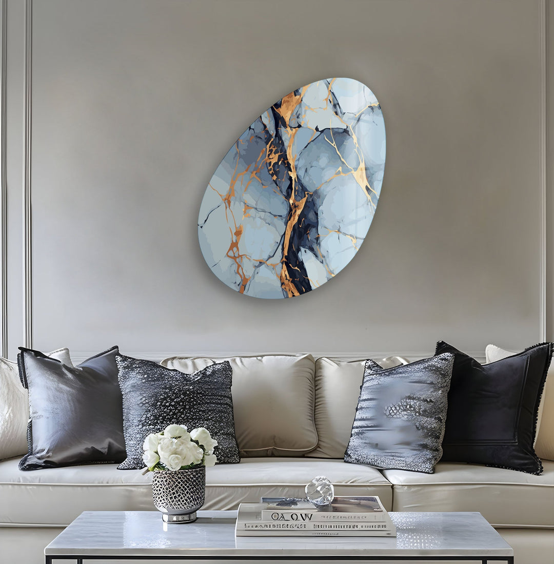 Blue Marble Modern Oval Glass Wall Art, glass image printing, glass prints from photos
