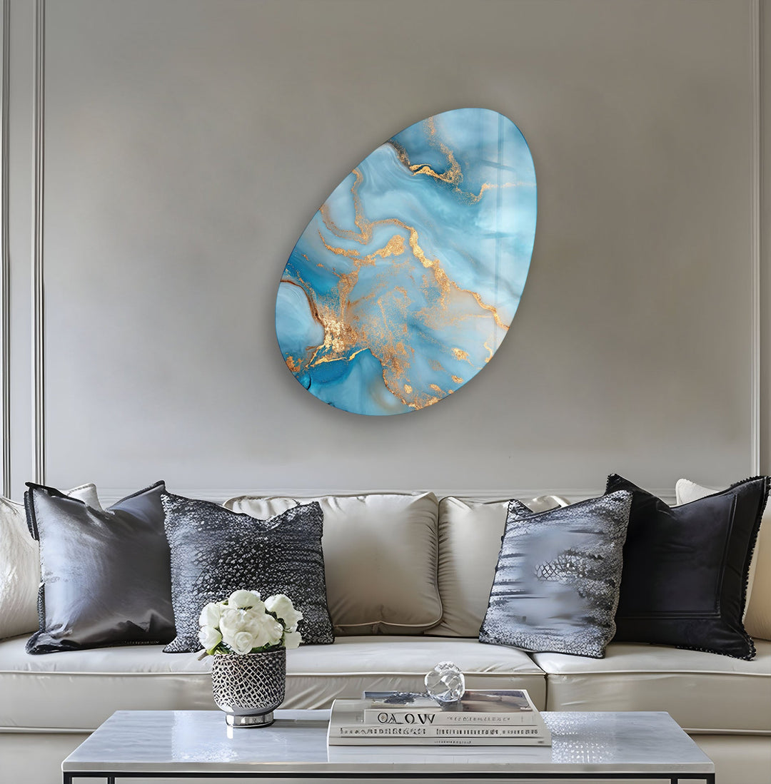 Blue Marble Stylish Oval Glass Wall Art, print picture on glass, Tempered Glass Wall Art

