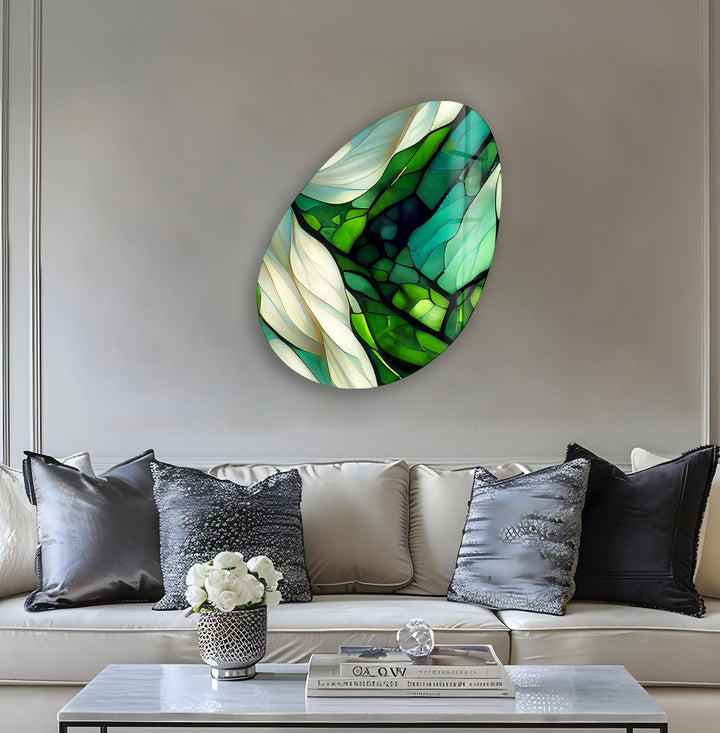 Emerald Green Stained Oval Glass Wall Art, glass photo prints, glass picture prints
