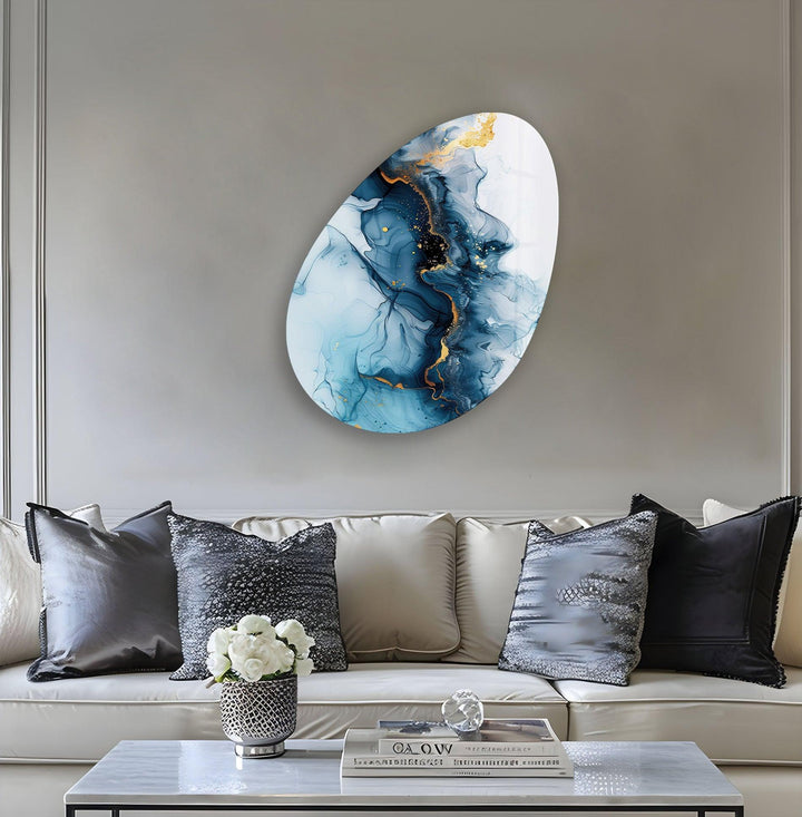 Abstract Blue Watercolor Oval Glass Wall Art, print picture on glass, Tempered Glass Wall Art

