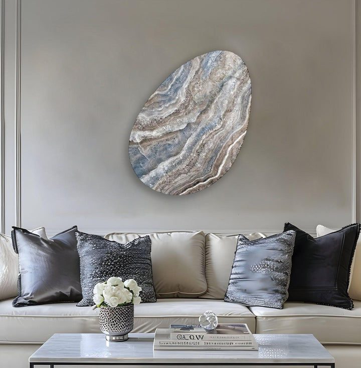 Modern Blue Marble Oval Glass Wall Art, print on glass, glass printed photos
