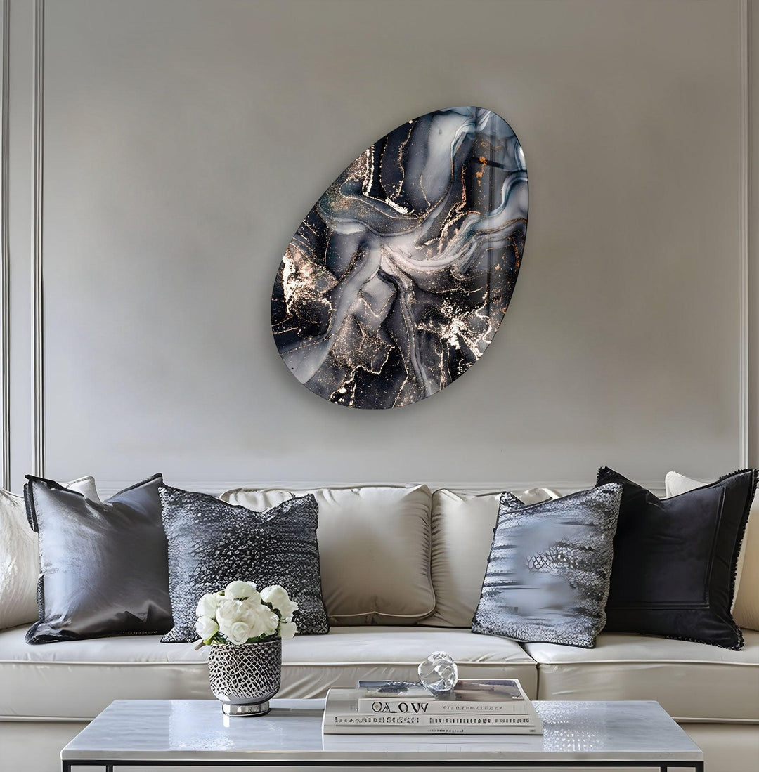 Black & Gold Watercolor Oval Glass Wall Art, print on glass, glass printed photos

