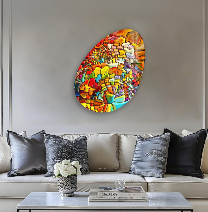 Stylish Orange Abstract Oval Glass Wall Art, Glass Printing Wall Art, Print photos on glass
