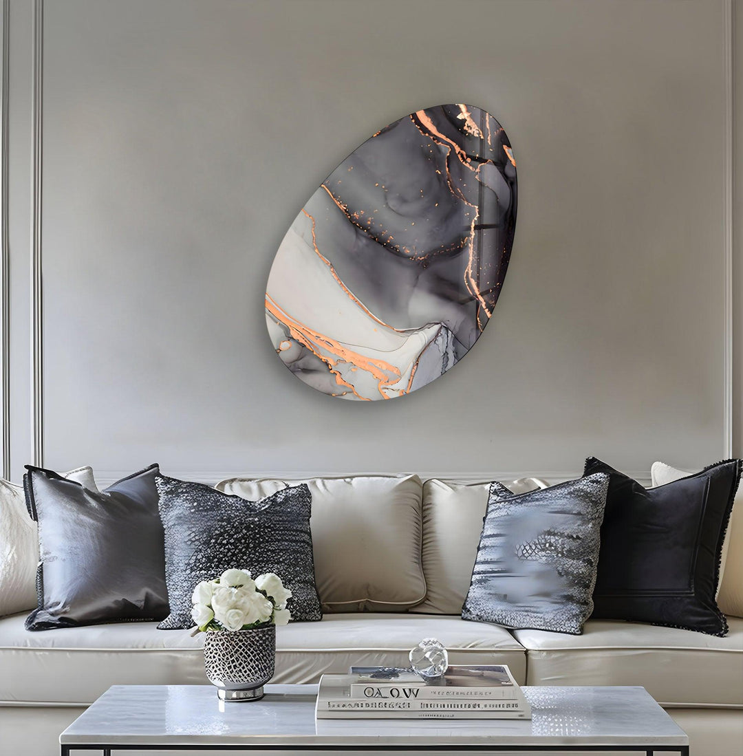 Gray Alcohol Ink Oval Glass Wall Art, glass photo prints, glass picture prints
