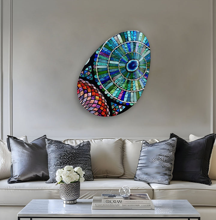 Modern Blue Stained Oval Glass Wall Art, art glass wall art, glass wall art pictures
