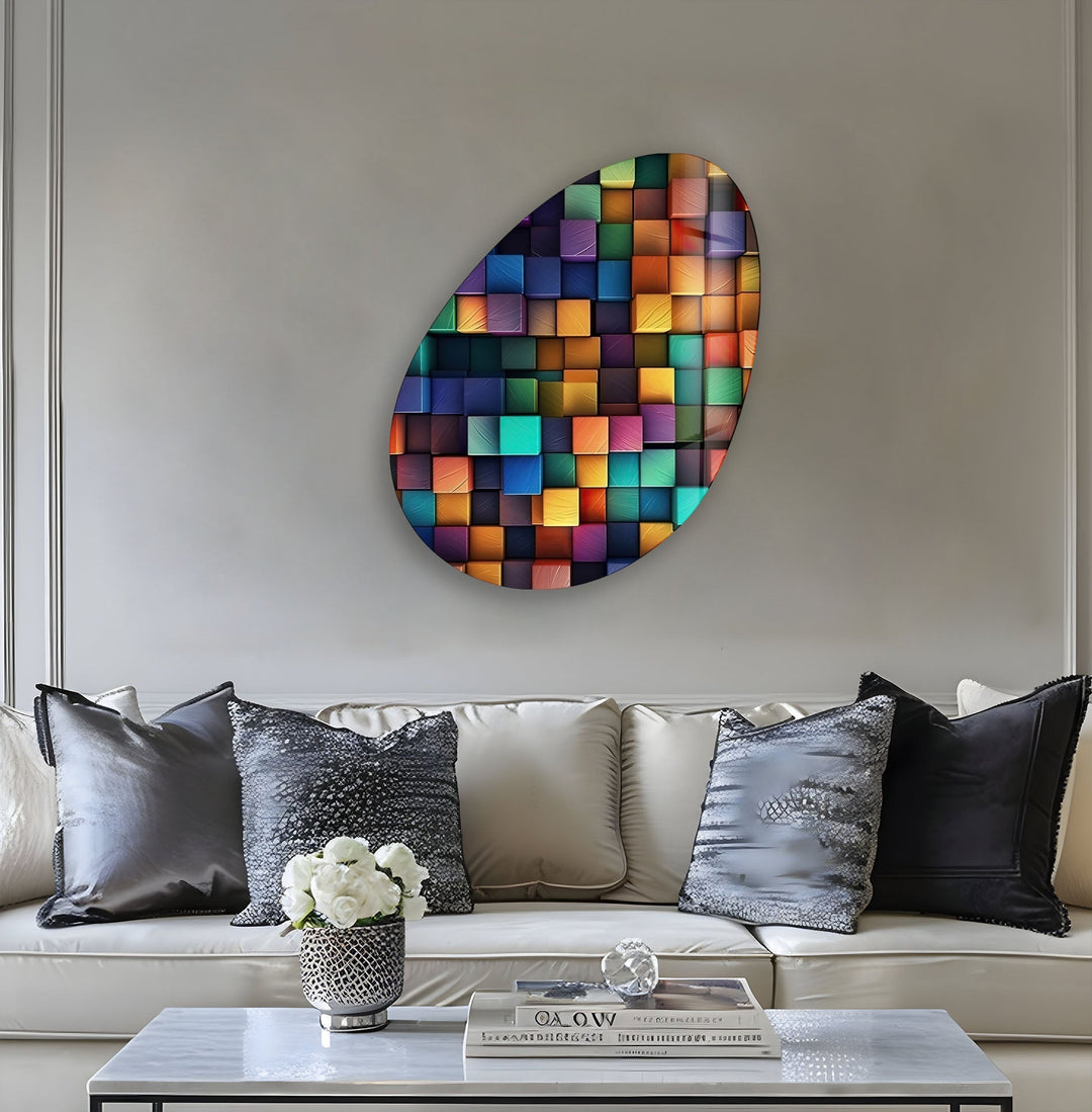 Modern Colorful Pattern Oval Glass Wall Art, glass photo prints, glass picture prints
