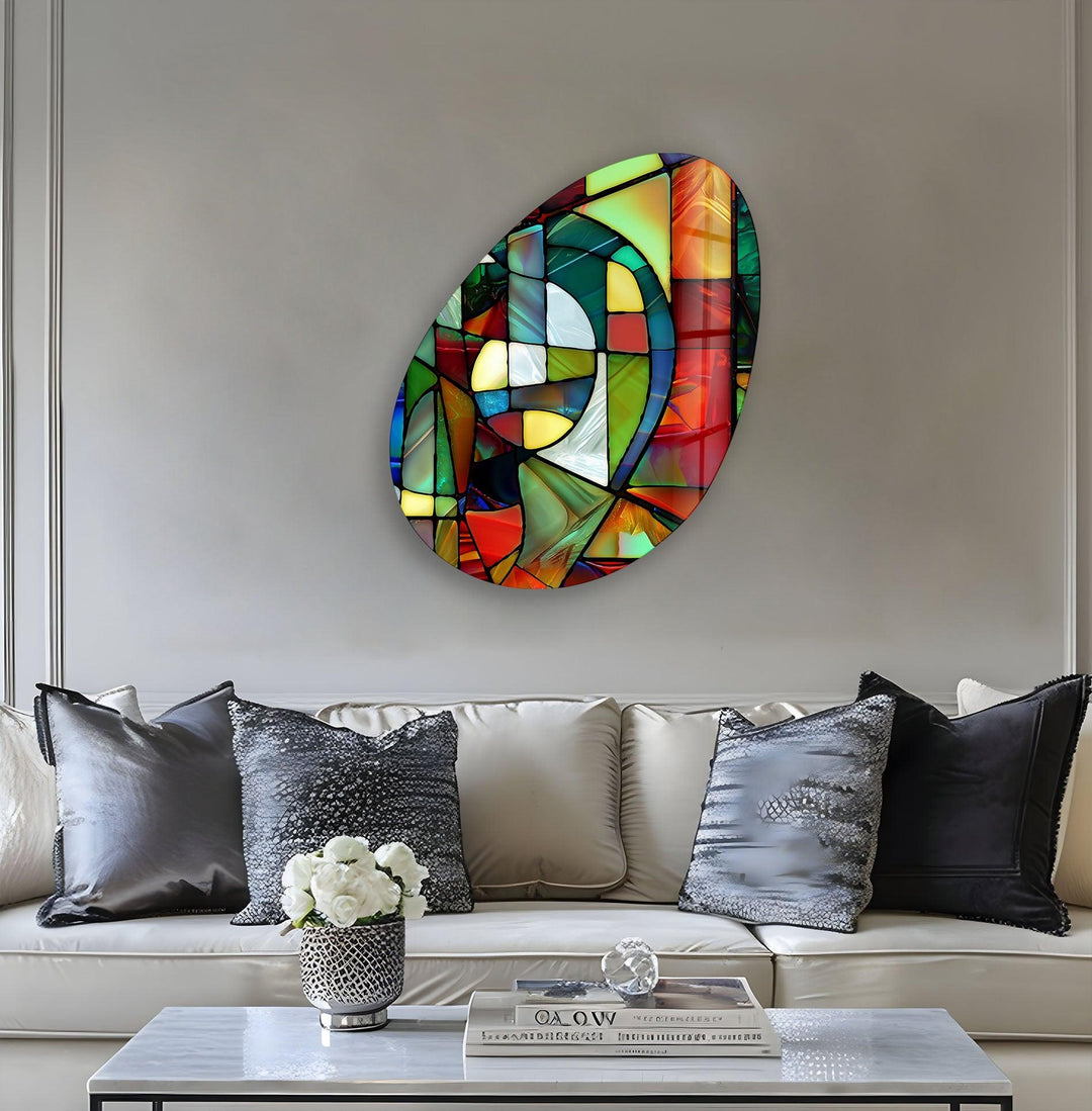 Modern Red Stained Oval Glass Wall Art, Glass Printing Wall Art, Print photos on glass
