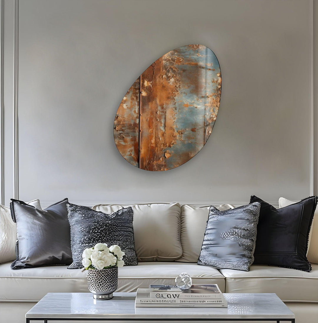 Abstract Grey & Brown Oval Glass Wall Art, glass pictures for Wall, glass prints wall art
