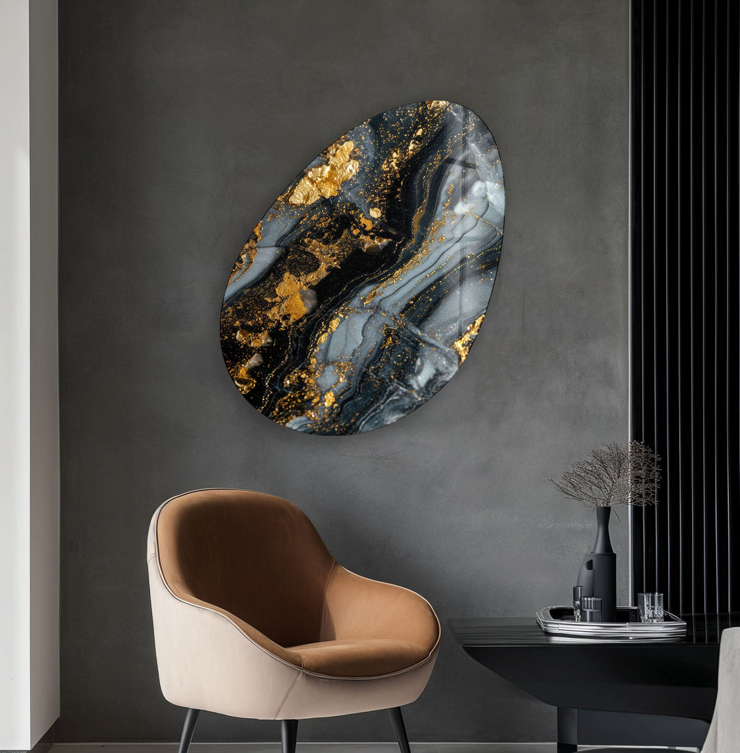 Gray & Gold Marble Oval Glass Wall Art, glass image printing, glass prints from photos
