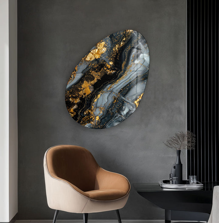 Gray & Gold Marble Oval Glass Wall Art, glass image printing, glass prints from photos
