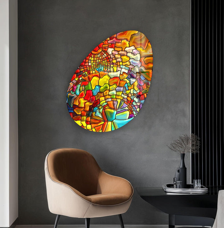 Stylish Orange Abstract Oval Glass Wall Art, art glass wall art, glass wall art pictures
