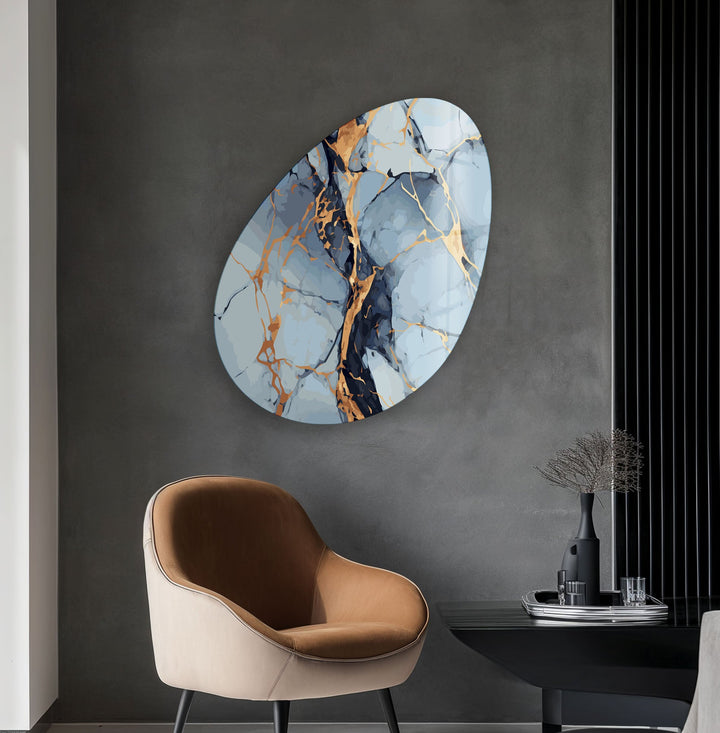 Blue Marble Modern Oval Glass Wall Art, glass pictures for Wall, glass prints wall art
