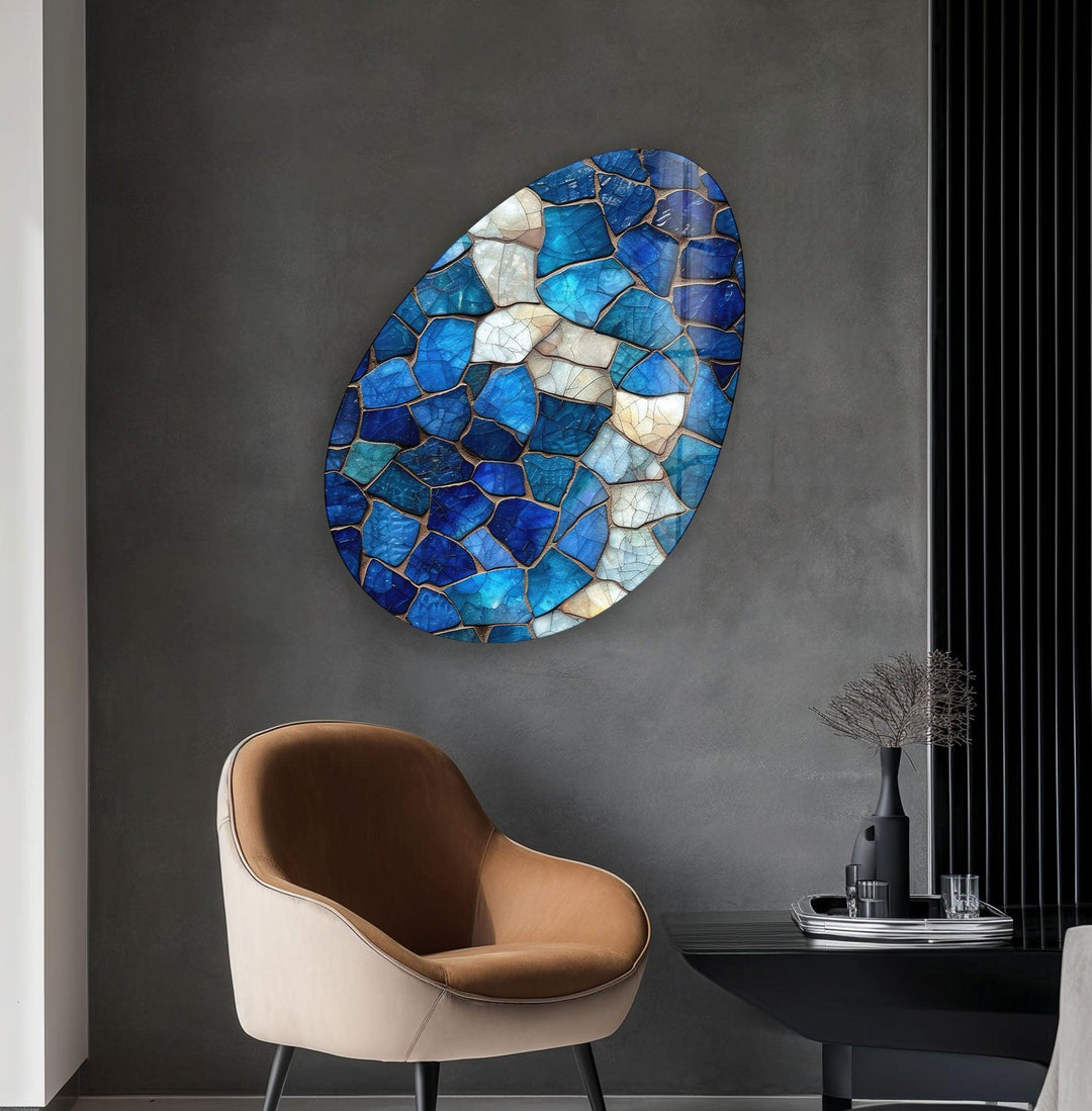 Blue Stained Decorative Oval Glass Wall Art, glass photo prints, glass picture prints
