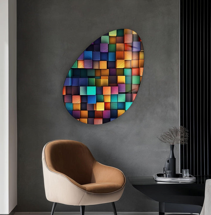 Modern Colorful Pattern Oval Glass Wall Art, glass art painting, glass art for the Wall
