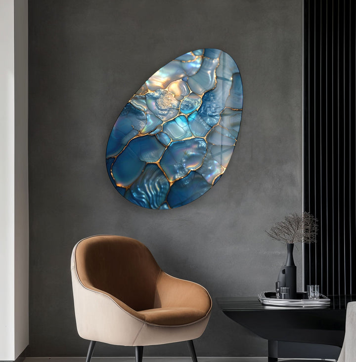 Blue Pearls Abstract Oval Glass Wall Art, glass photo prints, glass picture prints
