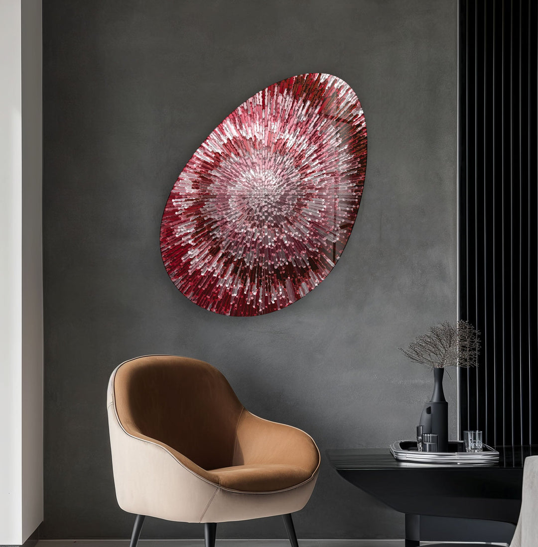 Red Abstract Spiral Oval Glass Wall Art, photo print on glass, prints on glass wall art
