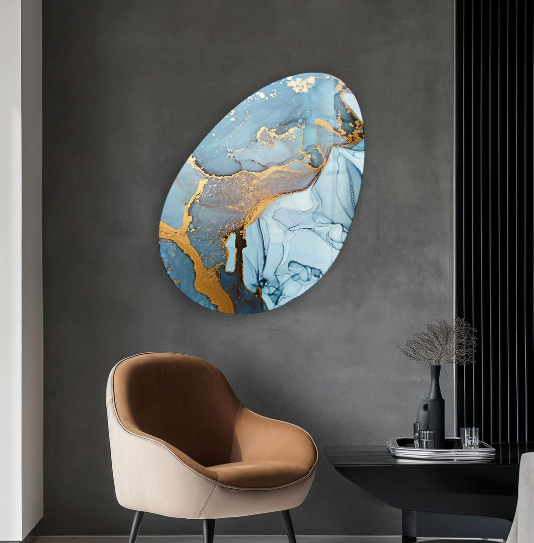 Modern Blue Watercolor Oval Glass Wall Art, glass image printing, glass prints from photos
