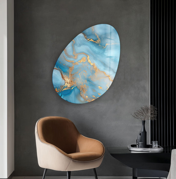 Blue Marble Stylish Oval Glass Wall Art, glass image printing, glass prints from photos
