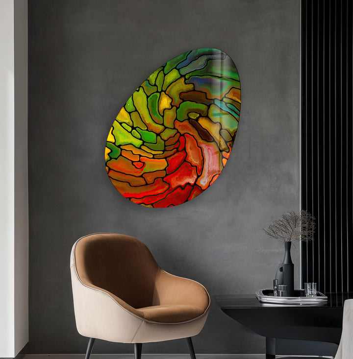 Decorative Red Stained Oval Glass Wall Art, Glass Printing Wall Art, Print photos on glass
