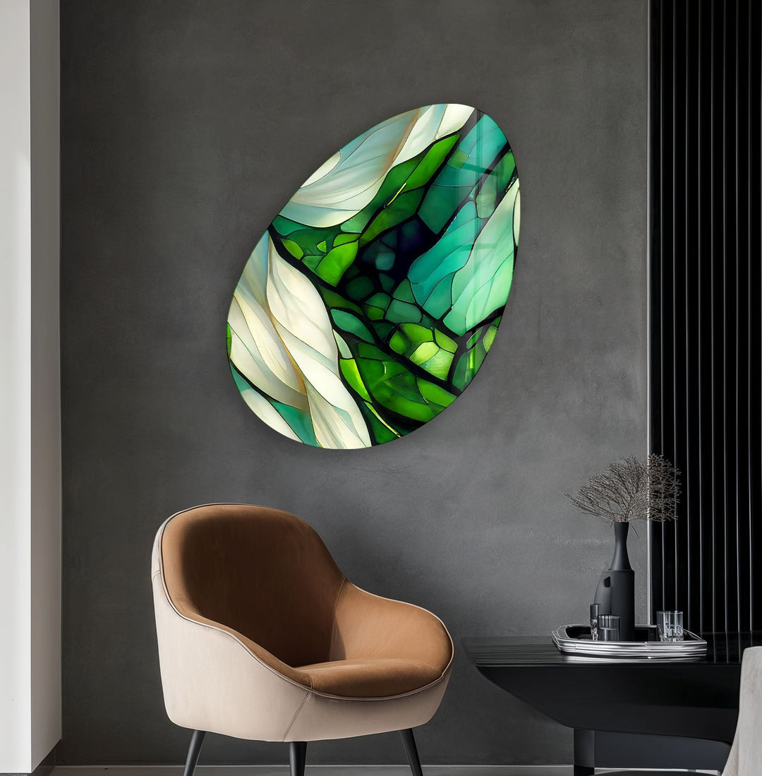 Emerald Green Stained Oval Glass Wall Art, Glass Printing Wall Art, Print photos on glass
