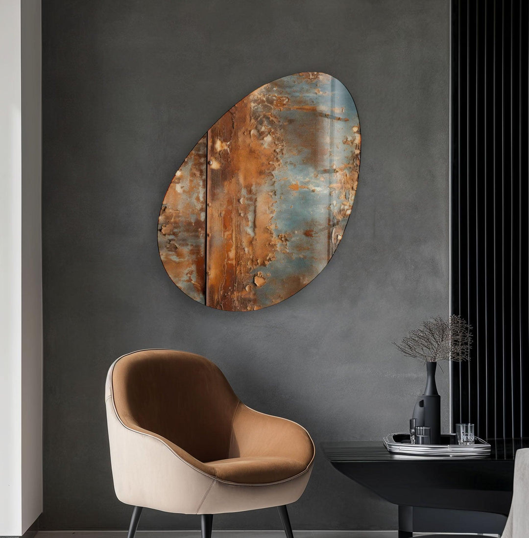 Abstract Grey & Brown Oval Glass Wall Art, custom glass pictures, glass art prints
