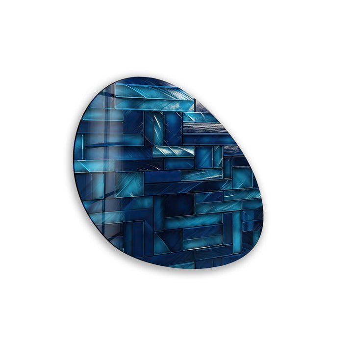 Navy Blue Mosaic Tiles Oval Glass Wall Art, glass image printing, glass prints from photos
