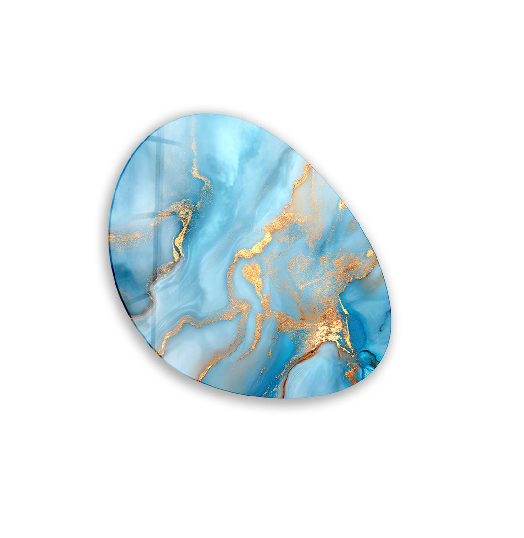 Blue Marble Stylish Oval Glass Wall Art, glass pictures for Wall, glass prints wall art
