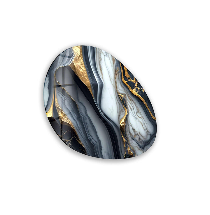 Gold & Gray Marble Oval Glass Wall Art, glass pictures for Wall, glass prints wall art
